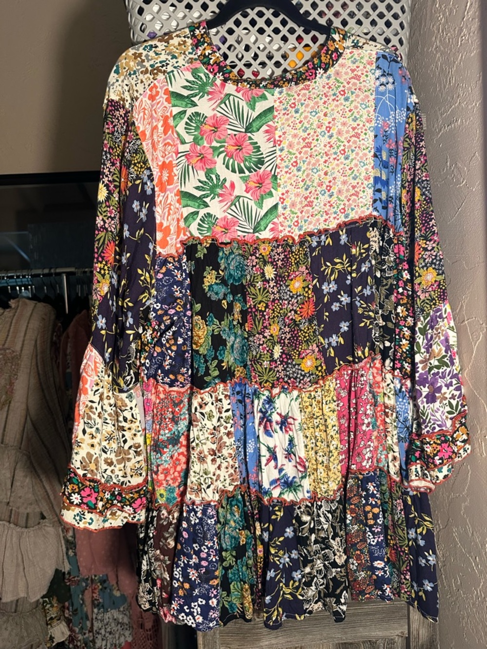 Young Threads Boho Patchwork Floral Peasant Top - Multicolor - Picture 2 of 4